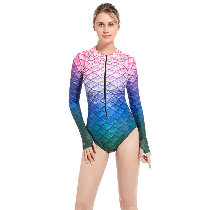 Bikini One Piece Rashguard Mermaid Pink Purple Gradient